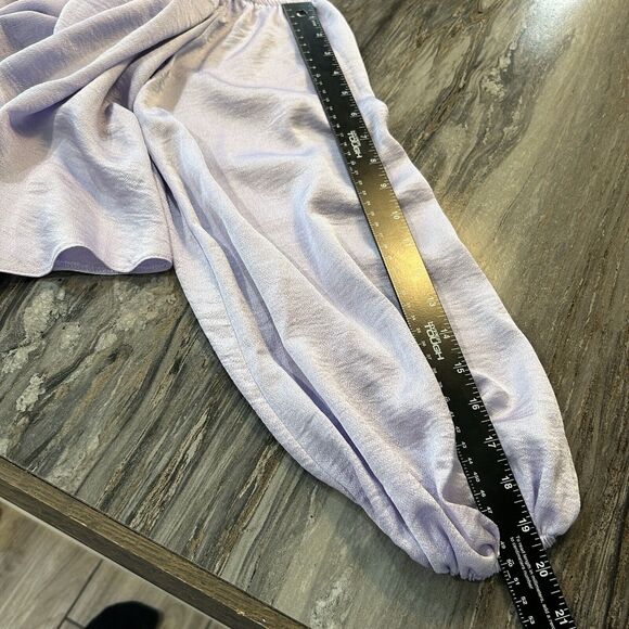 Asos Design Crop Top 12 Purple Off Shoulder Event Puff Sleeve Preppy Festival - Picture 8 of 9